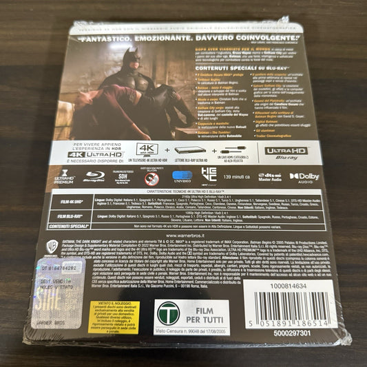 Batman Begins w. Steelbook (4K UHD + Blu-ray, Italian Import) *NEW/SEALED*