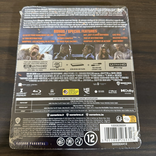 Rampage w. Limited Edition Steelbook (4K UHD + Blu-ray, Import, Region Free) NEW