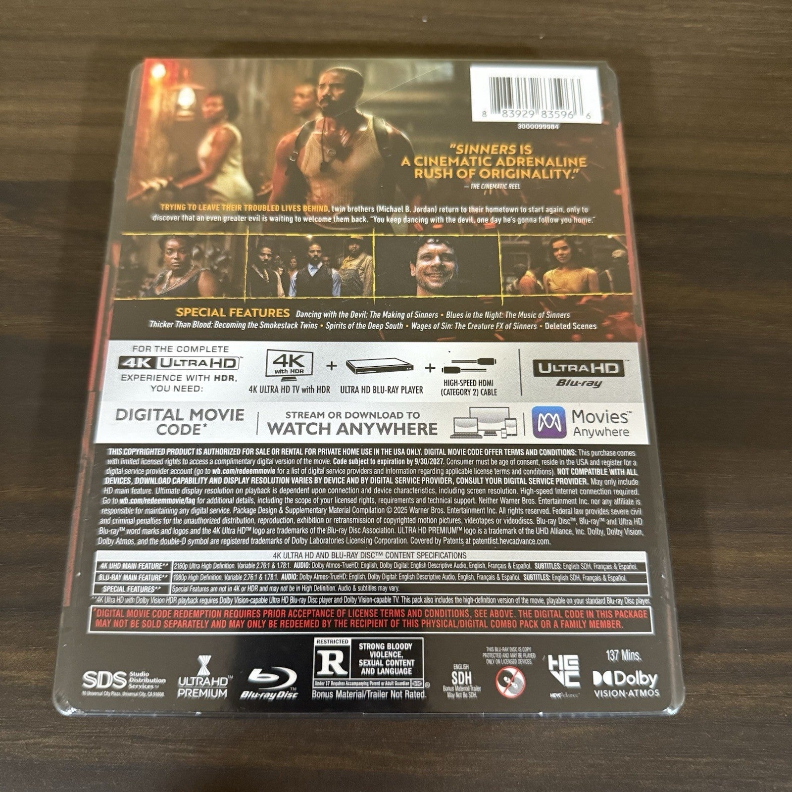 Sinners Limited Edition Steelbook 4K Ultra HD + Blu-ray Sealed New
